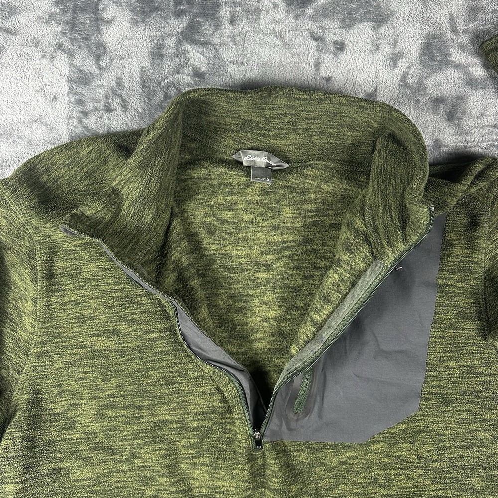 Eddie Bauer Quarter Zip Pullover Men's Large Green Heathered Fleece Jacket - Picture 10 of 16